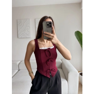 Fiyonklu Garnili Bluz - BORDO