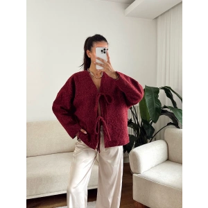 Fiyonklu Kırçıllı Ceket - BORDO