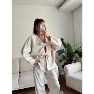 Fiyonklu Kırçıllı Ceket - BEJ