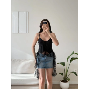 Floral Dantel Korse Büstiyer - SİYAH
