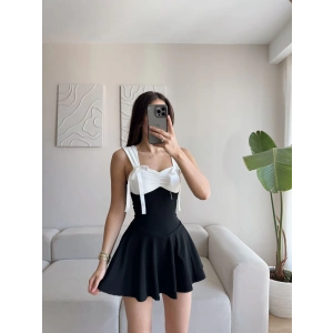 Garnili Fiyonk Mini Elbise - SİYAH