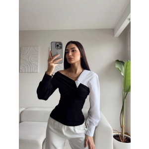 Garnili Tasarım Bluz - SİYAH