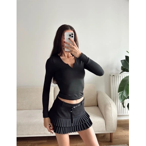 V Detay Sandy Bluz - SİYAH