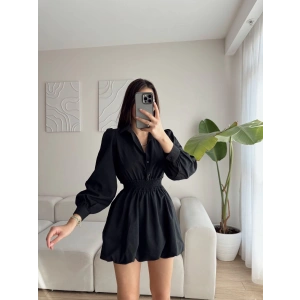 Gipeli Balon Elbise - SİYAH