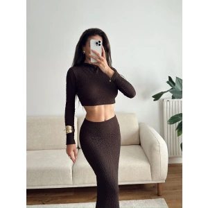 Gofre Crop & Etekli Takım - KAHVE