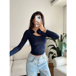 Göğüs Aksesuar Bluz - LACİVERT