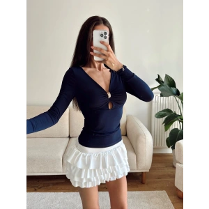 Göğüs Aksesuar Halka Crop - LACİVERT