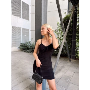 Göğüs Bağlamalı Askılı Elbise-SİYAH