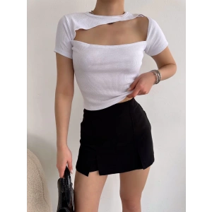 Göğüs Dekolte Kaşkorse Crop-BEYAZ