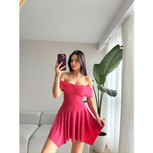 Göğüs Drapeli Şortlu Elbise - FUŞYA