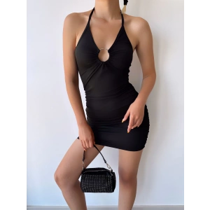 Göğüs Halka Detay Elbise-SİYAH