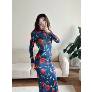 Gül Baskı Long Elbise