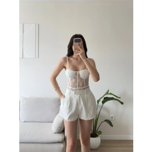 Güpürlü Bel Korse Bodysuit - BEYAZ
