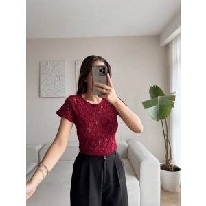 Güpürlü Dantel Crop - BORDO