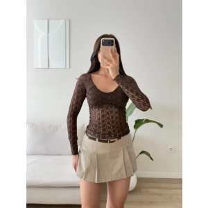 Güpürlü Transparan Bluz - KAHVE