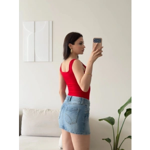 Halter Çıtçıtlı Bodysuit - KIRMIZI