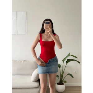 Halter Çıtçıtlı Bodysuit - KIRMIZI