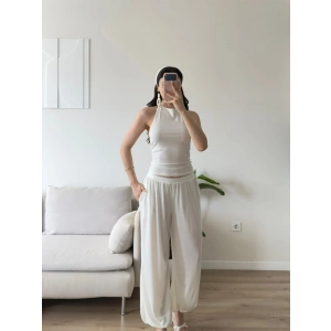Halter Crop Balon Pantolon Takım - BEYAZ
