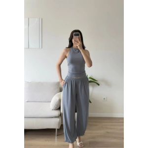 Halter Crop Balon Pantolon Takım - GRİ