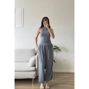 Halter Crop Balon Pantolon Takım - GRİ