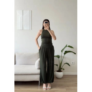 Halter Crop Balon Pantolon Takım - HAKİ