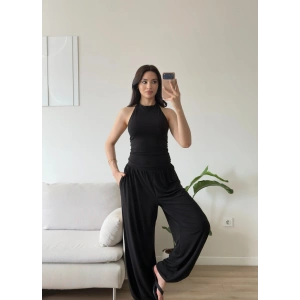 Halter Crop Balon Pantolon Takım - SİYAH