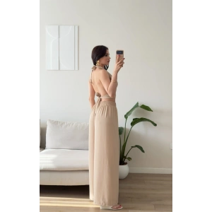 Halter Crop Palazzo Takım - BEJ