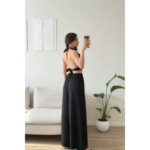 Halter Crop Palazzo Takım - SİYAH