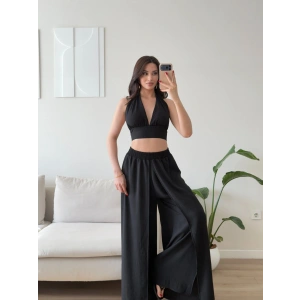 Halter Crop Palazzo Takım - SİYAH