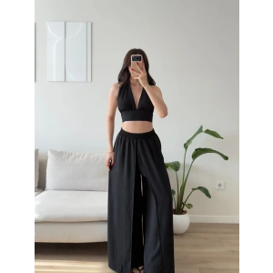 Halter Crop Palazzo Takım - SİYAH