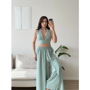 Halter Crop Palazzo Takım - YEŞİL