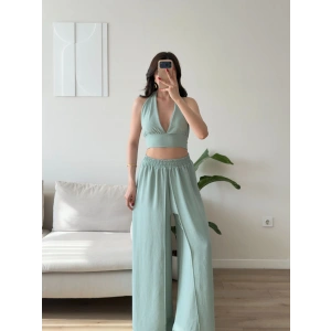Halter Crop Palazzo Takım - YEŞİL