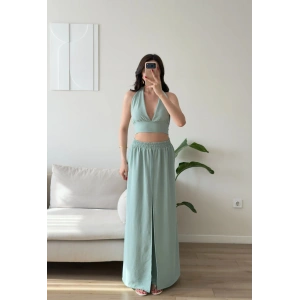 Halter Crop Palazzo Takım - YEŞİL