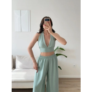 Halter Crop Palazzo Takım - YEŞİL