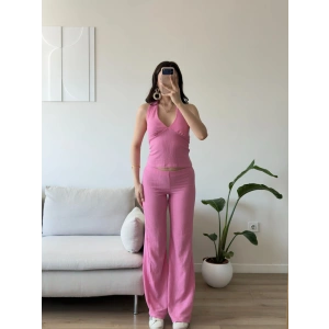 Halter Crop Pantolon Takım - PEMBE