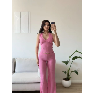 Halter Crop Pantolon Takım - PEMBE