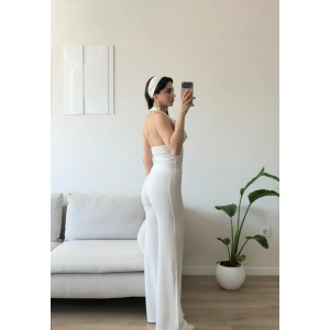 Halter Crop Pantolon Takım - BEYAZ
