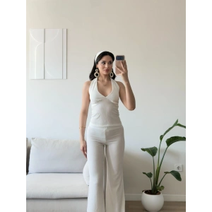 Halter Crop Pantolon Takım - BEYAZ