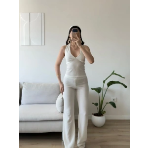 Halter Crop Pantolon Takım - BEYAZ