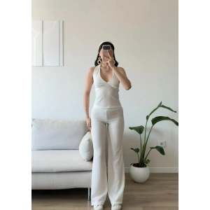 Halter Crop Pantolon Takım - BEYAZ