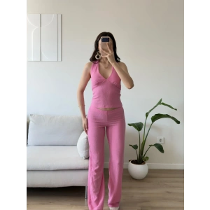 Halter Crop Pantolon Takım - PEMBE