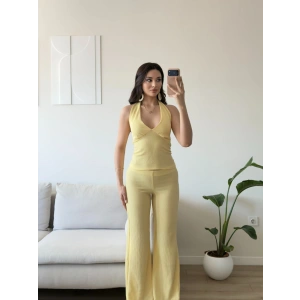 Halter Crop Pantolon Takım - SARI