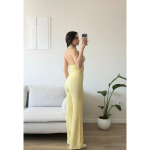 Halter Crop Pantolon Takım - SARI