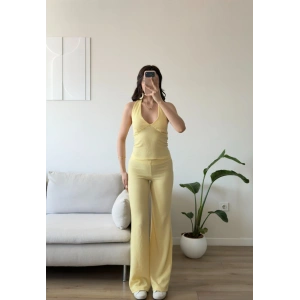Halter Crop Pantolon Takım - SARI