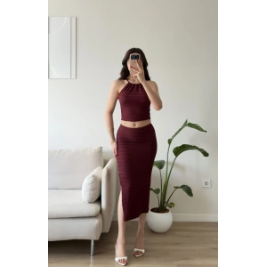 Halter Yaka Etekli Takım - BORDO