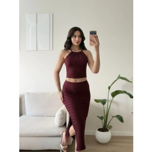 Halter Yaka Etekli Takım - BORDO