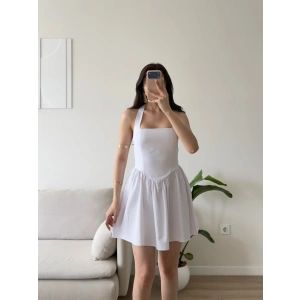 Halter Yaka Prenses Elbise - BEYAZ