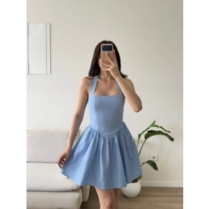 Halter Yaka Prenses Elbise - MAVİ