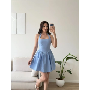 Halter Yaka Mini Elbise - MAVİ