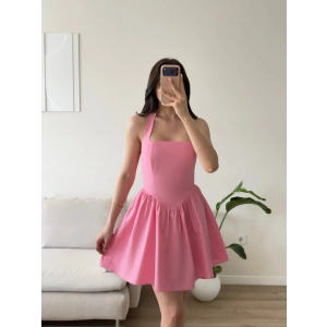Halter Yaka Prenses Elbise - PEMBE